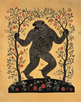 Bigfoot Parchment Print- Bigfoot Folk Art Prints – 8″x10″ Artwork in 11″x14″ Mat