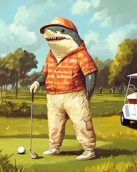 Golf Shark – Humor That Bites 8″x10″ Artwork in 11″x14″ Mat