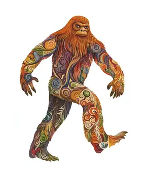 Tattooed Bigfoot - Bigfoot Folk Art Prints – 8″x10″ Artwork in 11″x14″ Mat