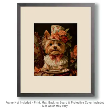 Yorkshire Terrier in Hat - Pet Dog Still Life Wall Art Prints – 8″x10″ Artwork for 11″x14″ Frame