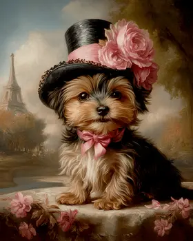 Yorkshire Terrier in Paris - Pet Dog Still Life Wall Art Prints – 8″x10″ Artwork for 11″x14″ Frame