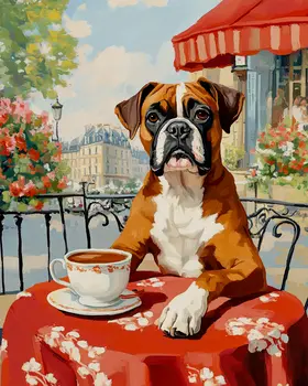 Boxer in Paris - Pet Dog Still Life Wall Art Prints – 8″x10″ Artwork for 11″x14″ Frame