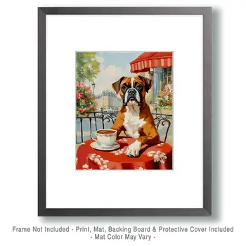 Boxer in Paris - Pet Dog Still Life Wall Art Prints – 8″x10″ Artwork for 11″x14″ Frame