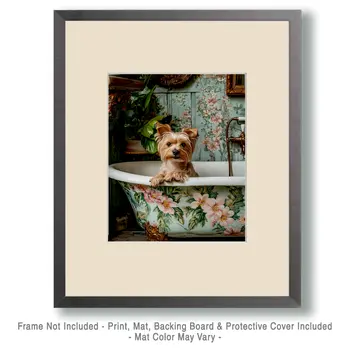 Yorkshire Terrier in Bathtub - Pet Dog Still Life Wall Art Prints – 8″x10″ Artwork for 11″x14″ Frame