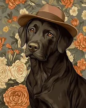 Labrador Retriever in Hat - Pet Dog Still Life Wall Art Prints – 8″x10″ Artwork for 11″x14″ Frame