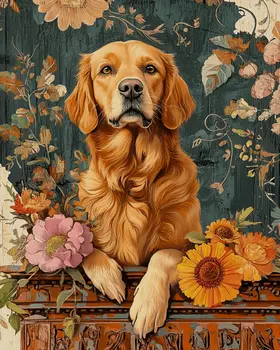 Golden Retriever - Pet Dog Still Life Wall Art Prints – 8″x10″ Artwork for 11″x14″ Frame
