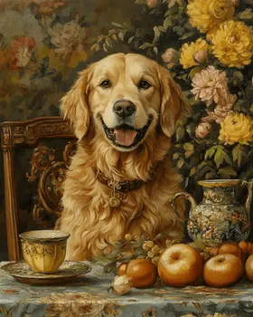 Golden Retriever Potrait - Pet Dog Still Life Wall Art Prints – 8″x10″ Artwork for 11″x14″ Frame