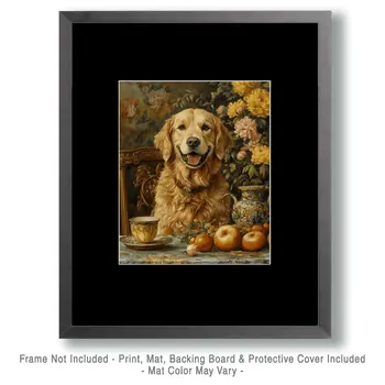 Golden Retriever Potrait - Pet Dog Still Life Wall Art Prints – 8″x10″ Artwork for 11″x14″ Frame
