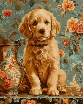 Golden Retriever Puppy - Pet Dog Still Life Wall Art Prints – 8″x10″ Artwork for 11″x14″ Frame