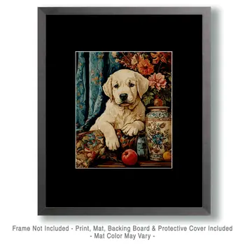 Golden Retriever Puppy Relaxing - Pet Dog Still Life Wall Art Prints – 8″x10″ Artwork for 11″x14″ Frame