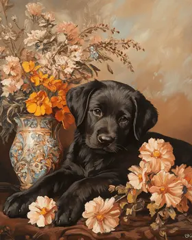 Black Labrador Retriever Puppy - Pet Dog Still Life Wall Art Prints – 8″x10″ Artwork for 11″x14″ Frame