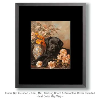 Black Labrador Retriever Puppy - Pet Dog Still Life Wall Art Prints – 8″x10″ Artwork for 11″x14″ Frame