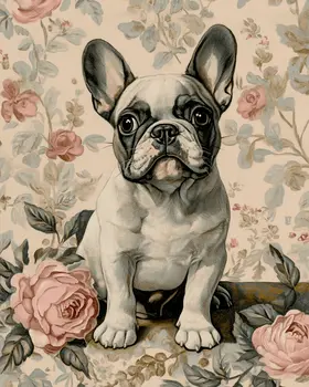 Brindle French Bulldog - Pet Dog Still Life Wall Art Prints – 8″x10″ Artwork for 11″x14″ Frame