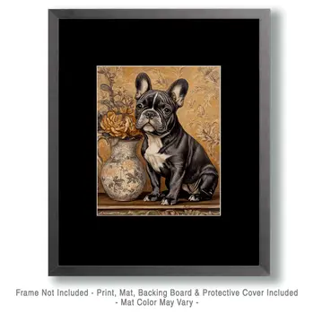 French Bulldog Puppy and Vase - Pet Dog Still Life Wall Art Prints – 8″x10″ Artwork for 11″x14″ Frame