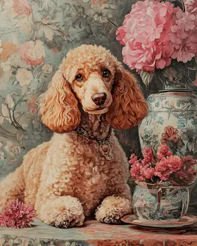 Pink Poodle - Pet Dog Still Life Wall Art Prints – 8″x10″ Artwork for 11″x14″ Frame