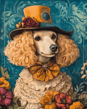Poodle in Hat - Pet Dog Still Life Wall Art Prints – 8″x10″ Artwork for 11″x14″ Frame