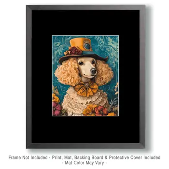 Poodle in Hat - Pet Dog Still Life Wall Art Prints – 8″x10″ Artwork for 11″x14″ Frame