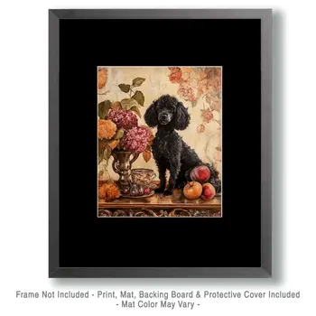 Black Poodle Portrait - Pet Dog Still Life Wall Art Prints – 8″x10″ Artwork for 11″x14″ Frame