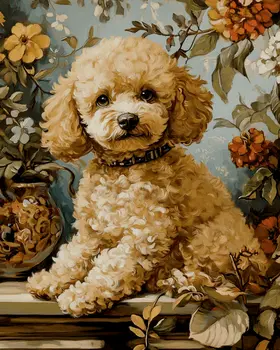 White Poodle Puppy - Pet Dog Still Life Wall Art Prints – 8″x10″ Artwork for 11″x14″ Frame