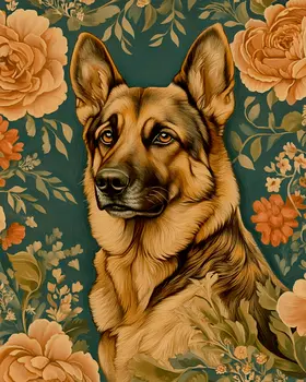 Nouveau German Shepherd - Pet Dog Still Life Wall Art Prints – 8″x10″ Artwork for 11″x14″ Frame