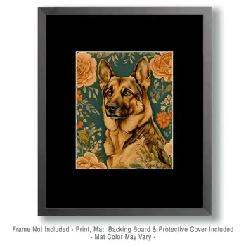 Nouveau German Shepherd - Pet Dog Still Life Wall Art Prints – 8″x10″ Artwork for 11″x14″ Frame