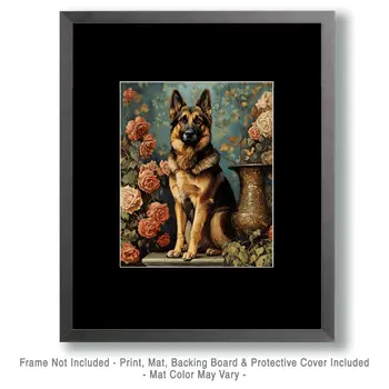 Dignified German Shepherd - Pet Dog Still Life Wall Art Prints – 8″x10″ Artwork for 11″x14″ Frame