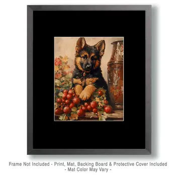 Happy German Shepherd Puppy - Pet Dog Still Life Wall Art Prints – 8″x10″ Artwork for 11″x14″ Frame