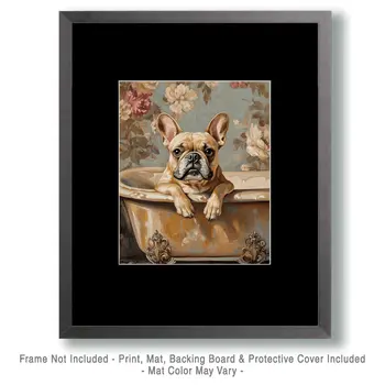 Fawn French Bulldog in Bathtub - Pet Dog Still Life Wall Art Prints – 8″x10″ Artwork for 11″x14″ Frame