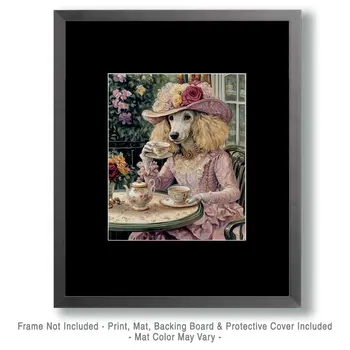 Lady Poodle at Paris Cafe - Pet Dog Still Life Wall Art Prints – 8″x10″ Artwork for 11″x14″ Frame