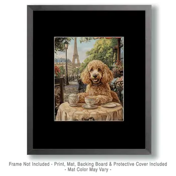 Poodle at Paris Cafe - Pet Dog Still Life Wall Art Prints – 8″x10″ Artwork for 11″x14″ Frame