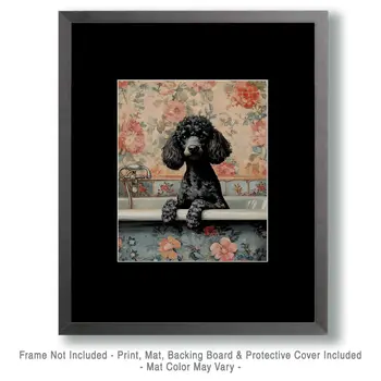 Poodle in Bathtub - Pet Dog Still Life Wall Art Prints – 8″x10″ Artwork for 11″x14″ Frame