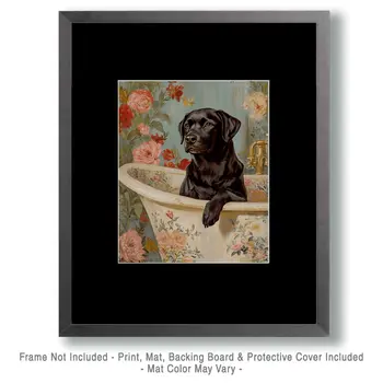 Black Labrador Retriever in Bathtub - Pet Dog Still Life Wall Art Prints – 8″x10″ Artwork for 11″x14″ Frame