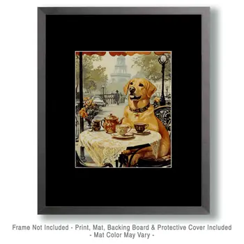 Labrador Retriever at a Paris Cafe - Pet Dog Still Life Wall Art Prints – 8″x10″ Artwork for 11″x14″ Frame