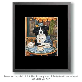 Lady Border Collie at Paris Cafe - Pet Dog Still Life Wall Art Prints – 8″x10″ Artwork for 11″x14″ Frame