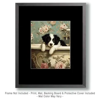 Young Border Collie Puppy in Bathtub - Pet Dog Still Life Wall Art Prints – 8″x10″ Artwork for 11″x14″ Frame