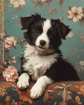 Border Collie Puppy - Pet Dog Still Life Wall Art Prints – 8″x10″ Artwork for 11″x14″ Frame