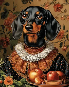 Lady Dachshund - Pet Dog Still Life Wall Art Prints – 8″x10″ Artwork for 11″x14″ Frame