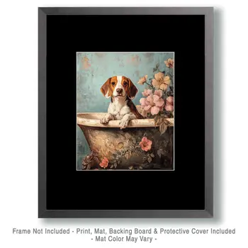 Beagle in Bathtub - Pet Dog Still Life Wall Art Prints – 8″x10″ Artwork for 11″x14″ Frame