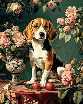 Sitting Beagle - Pet Dog Still Life Wall Art Prints – 8″x10″ Artwork for 11″x14″ Frame