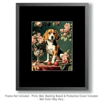 Sitting Beagle - Pet Dog Still Life Wall Art Prints – 8″x10″ Artwork for 11″x14″ Frame