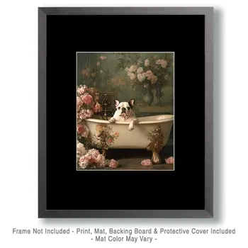 Bulldog in Bathtub - Pet Dog Still Life Wall Art Prints – 8″x10″ Artwork for 11″x14″ Frame
