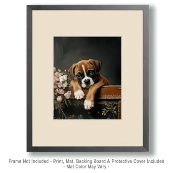 Sad Boxer Puppy - Pet Dog Still Life Wall Art Prints – 8″x10″ Artwork for 11″x14″ Frame