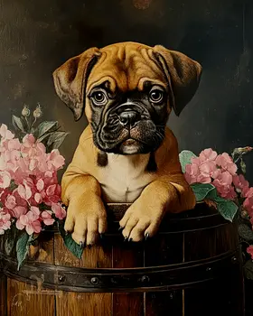 Melancholy Boxer Pup - Pet Dog Still Life Wall Art Prints – 8″x10″ Artwork for 11″x14″ Frame