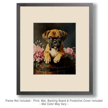 Melancholy Boxer Pup - Pet Dog Still Life Wall Art Prints – 8″x10″ Artwork for 11″x14″ Frame