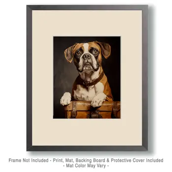 Boxer Ready to Travel - Pet Dog Still Life Wall Art Prints – 8″x10″ Artwork for 11″x14″ Frame