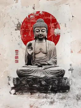 Red Sun Buddha - Zen Art for Meditation Home Decor Wall Art Prints – 8″x10″ Artwork – 11″x14″ Matte