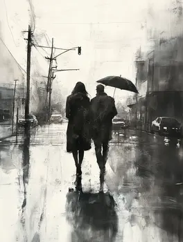 Romantic Rain Walk - Tranquility Art for Self-Care Home Decor Wall Art Prints – 8″x10″ Artwork – 11″x14″ Matte