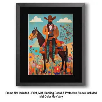 Cowboy Side Saddle with Flower Folk Art - Cowgirl and Cowboy Folk Art Prints  8"x10" Artwork for 11"x14" Frame