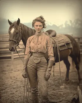 Cowgirl Waiting on Haus – Vintage Cowgirl Photos – 8″x10″ Artwork in 11″x14″ Mat
