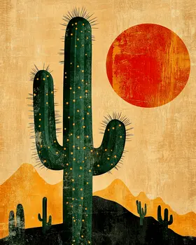 Antique Style Saguaro - Vintage Southwestern Decor Art Prints – 8″x10″ Artwork in 11″x14″ Mat
